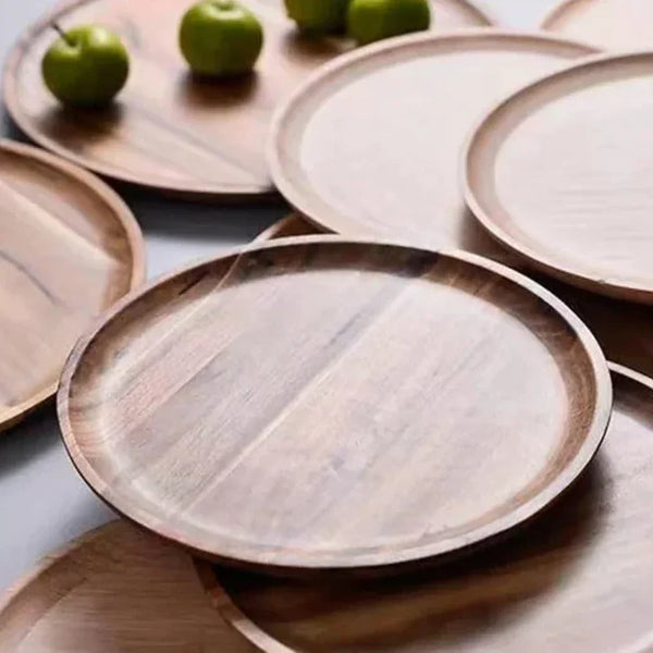 Elegant Acacia Wood Dinner Plates Rustic Tableware Set
