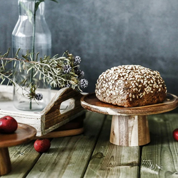 Rustic Natural Wood Food Stand For Kitchen Dining Serving Tabletop