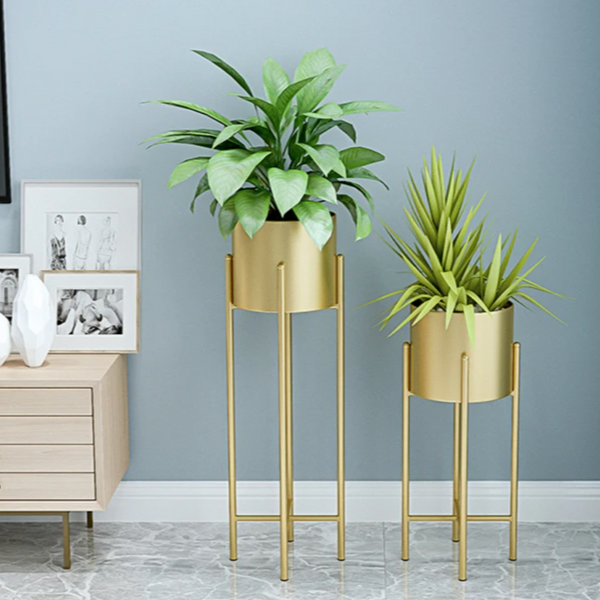 Elegant Metal Planters 2 Piece Set Indoor Outdoor Garden Decor