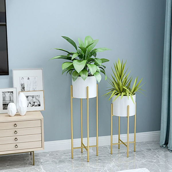 Elegant Metal Planters 2 Piece Set Indoor Outdoor Garden Decor