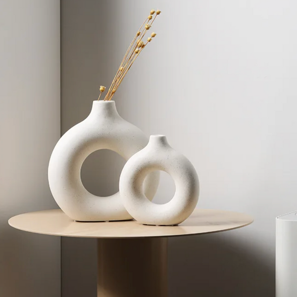 Halo Modern Ceramic Vase 2 Piece Set for Flowers and Home Decor