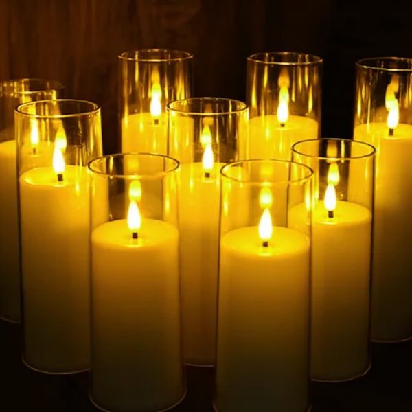 LED Flameless Acrylic Candles 9 Piece Set With Remote Timer
