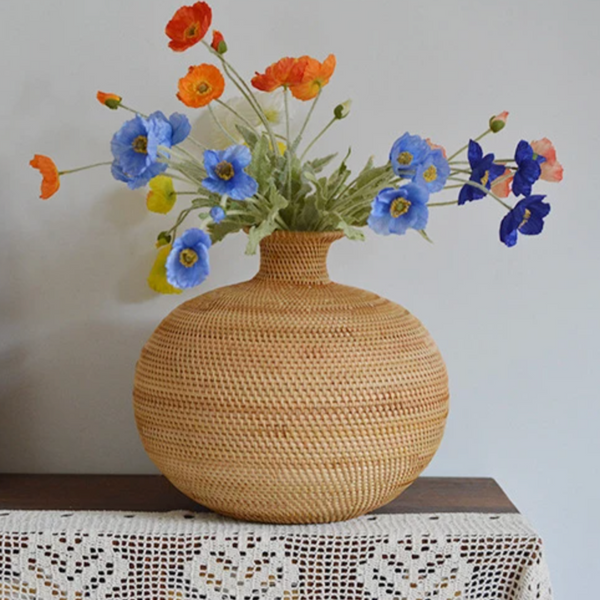 Handcrafted Natural Rattan Vase For Modern Home Flower Display