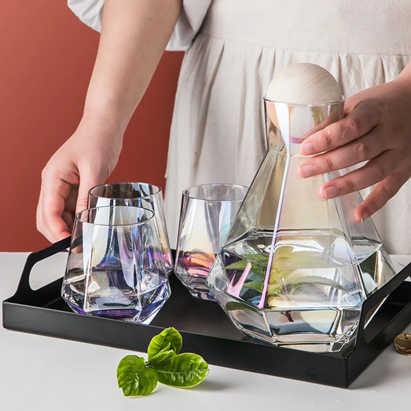 Modern Diamond Inspired Glass Tumbler 5 Piece Drinkware Set