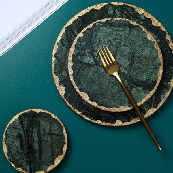 Green Marble Slab Coasters for Dining Table Natural Stone Home Decor
