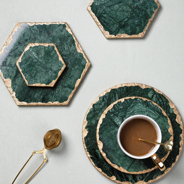 Green Marble Slab Coasters for Dining Table Natural Stone Home Decor