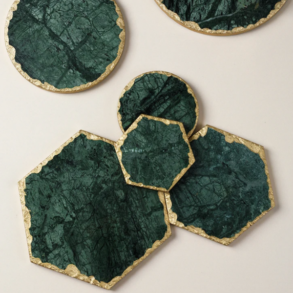 Green Marble Slab Coasters for Dining Table Natural Stone Home Decor