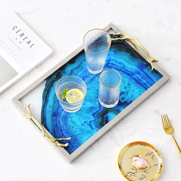 Blue Agate Serving Tray Natural Stone Home Decor Accent Piece