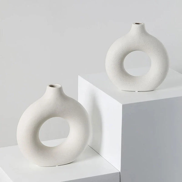 Halo Modern Ceramic Vase 2 Piece Set for Flowers and Home Decor