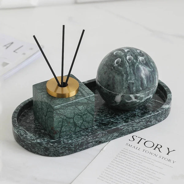 3 Piece Natural Marble Aromatherapy Set Calming Home Decor