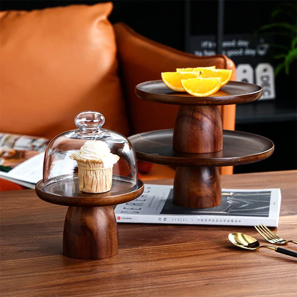 Premium Acacia Wood Serving Stand Elegant Dessert Display Platter