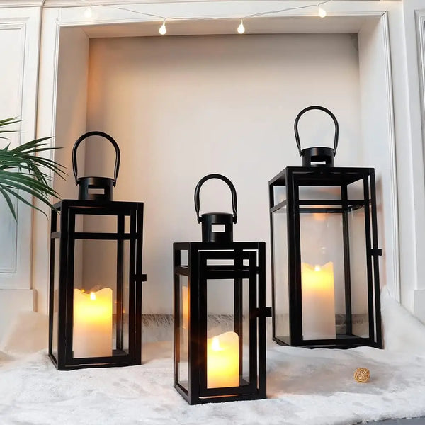 Elegant Outdoor Candle Lanterns 3 Piece Set For Patio Garden Decor