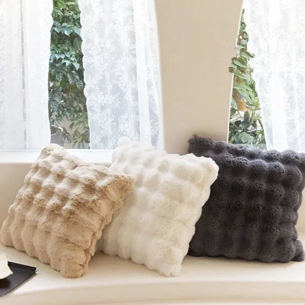 Faux Rabbit Fur Pillow Cover Plush Soft Decorative Home Accent