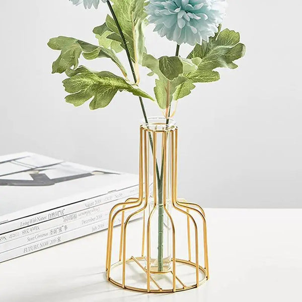 Gold Wire Cage Vase Home Decor Centerpiece Elegant Luxury Metal Flower Holder