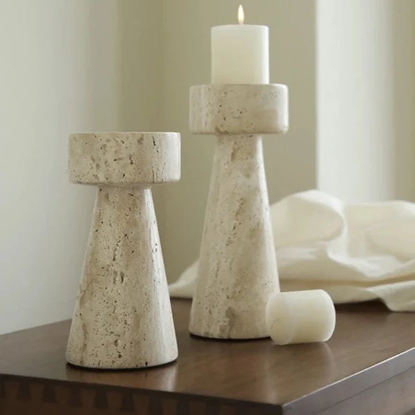 Faux Travertine Stone Candle Holder Decor Modern Home Accent