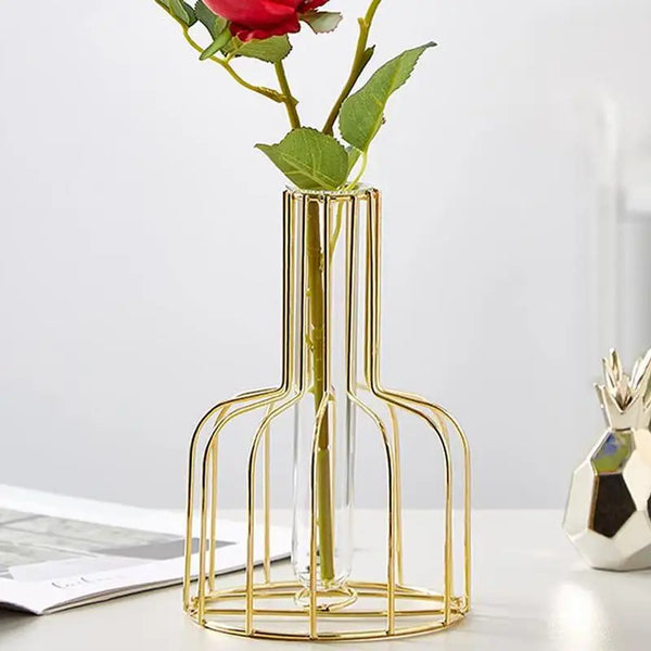 Gold Wire Cage Vase Home Decor Centerpiece Elegant Luxury Metal Flower Holder