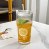 Ribbed Heat Resistant Glass To-Go Cup With Lid And Straw For Coffee
