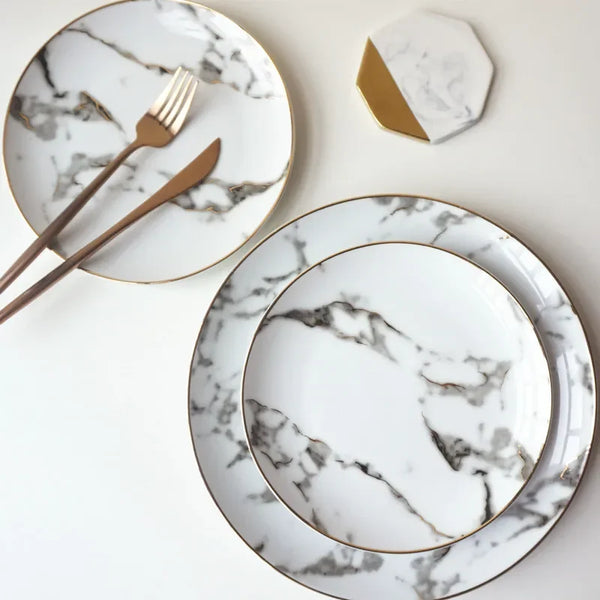 Elegant Marble Plate 2 Piece Set For Modern Dining Table Setting