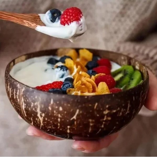 Handmade Coconut Shell Bowl And Spoon Set For Natural Kitchen Serving