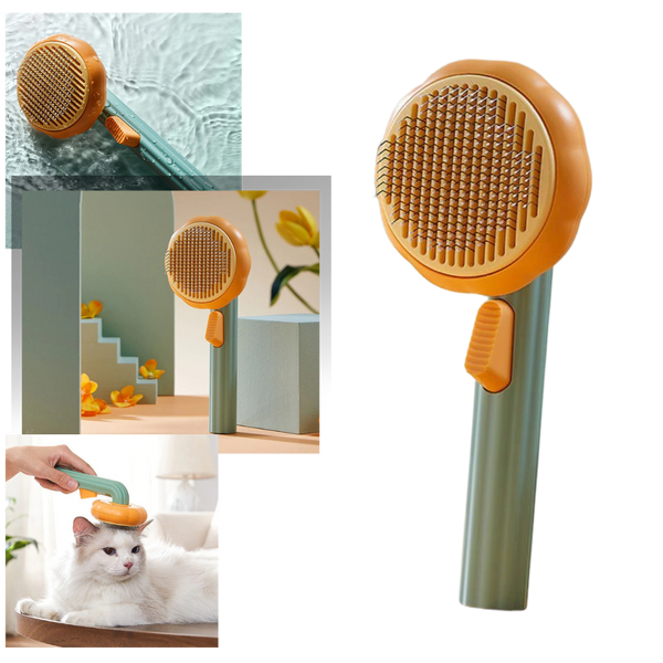 Pumpkin Shaped Self Cleaning Pet Grooming Brush With Pain Free Bristles