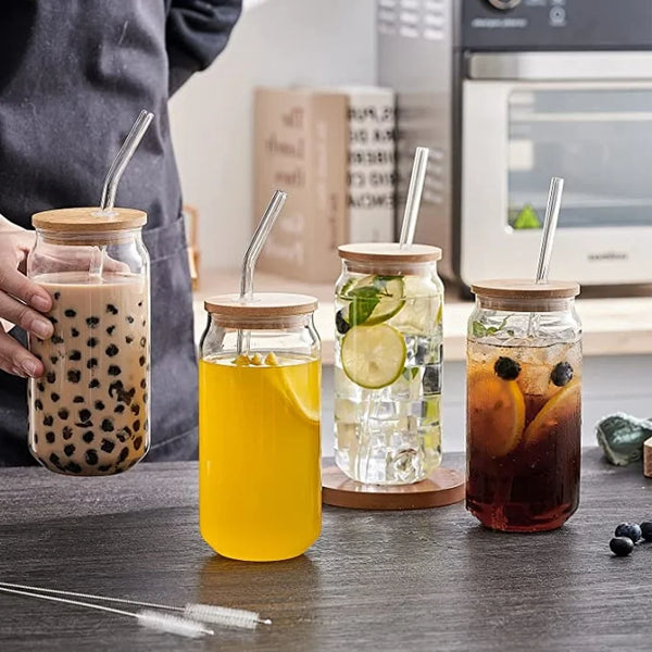 Reusable Bamboo Lid Glass Travel Cup For Hot And Cold Drinks