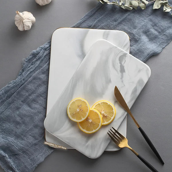 Elegant Gold Trim Marble Cutting Board For Kitchen Food Prep And Serving
