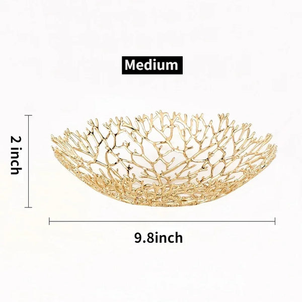 Elegant Metal Coral Decorative Bowl For Ocean Inspired Table Centerpiece