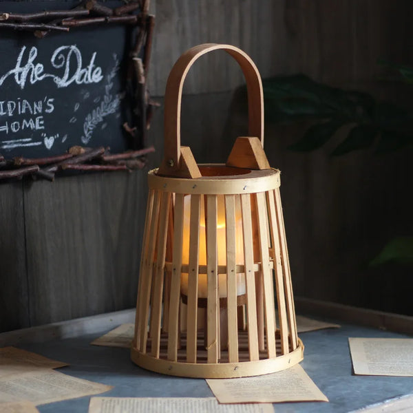 Natural Bamboo Flameless Candle Holder With Realistic Flickering Light