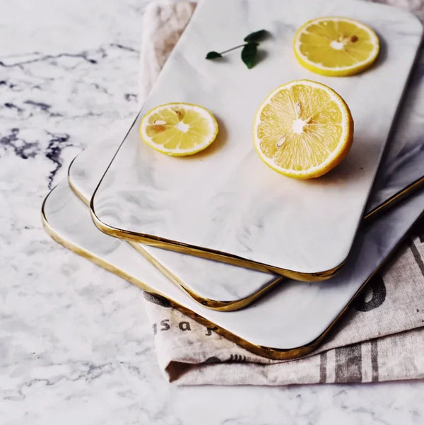 Elegant Gold Trim Marble Cutting Board For Kitchen Food Prep And Serving