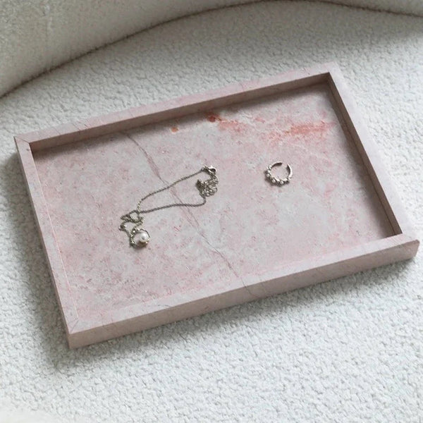Natural Rose Marble Serving Tray For Kitchen Bathroom Home Decor