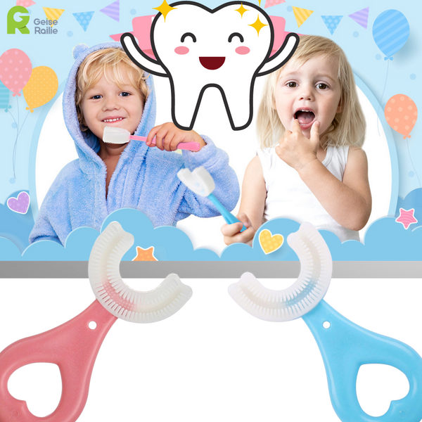 Kids U Shaped Toothbrush Set of 2 With Gentle Bristles and Soft Grips