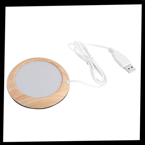 USB Wood Grain Cup Warmer With Even Heat To Keep Drinks Warm
