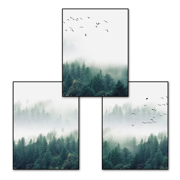 Serene Mountain Mist Canvas Wall Art 3 Piece Set Home Decor