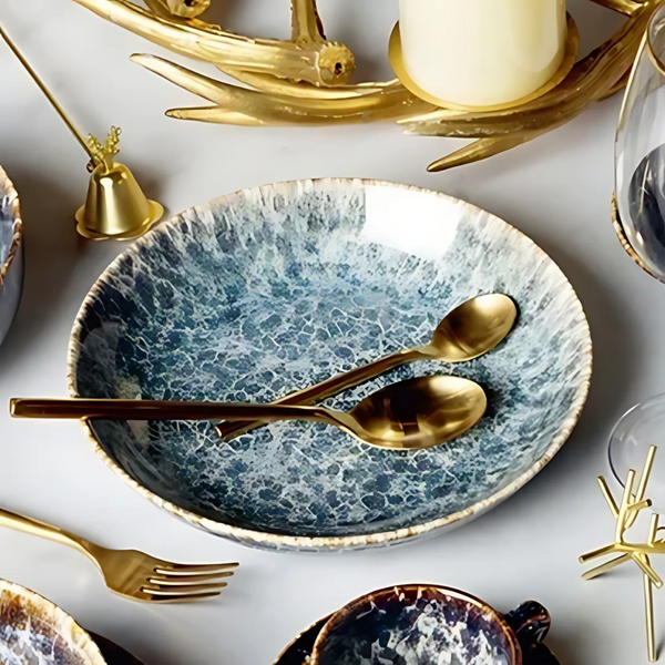 Water Ripple Pattern Ceramic Dinner Plates 6 Piece Set For Elegant Tables