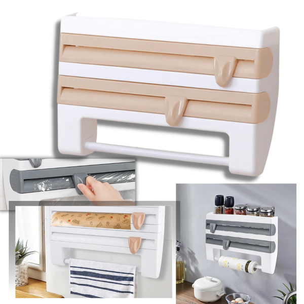 All-In-One Wall Mounted Kitchen Organizer For Paper Towels Foil And Wrap