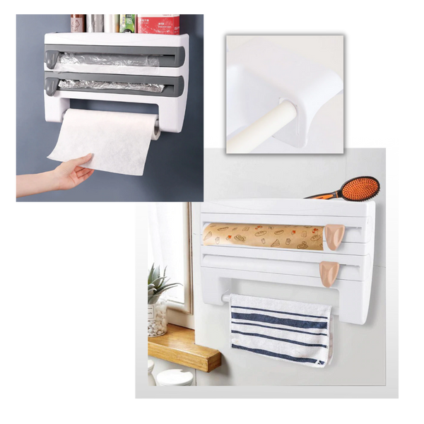 All-In-One Wall Mounted Kitchen Organizer For Paper Towels Foil And Wrap