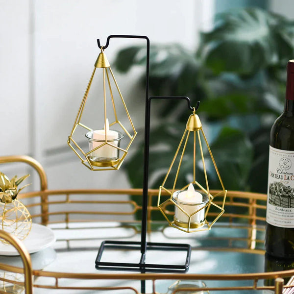 Luxury Hanging Diamond Geometric Metal Candle Holder Decor