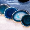 Blue Agate Coaster Set 2 Piece With Gold Plated Edges Luxury Home Decor