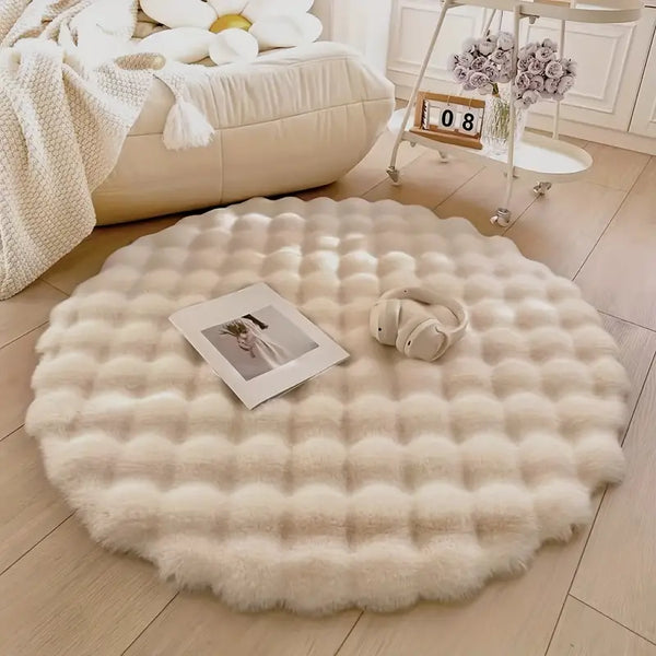 Soft Rabbit Faux Fur Round Rug Plush Luxurious Home Decor