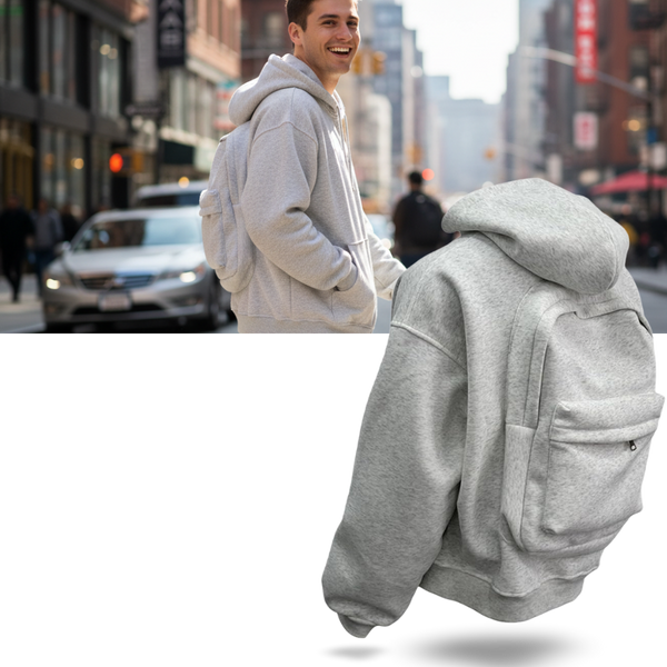 Premium Utility Hoodie With Integrated Backpack Panel For Hands Free Carry
