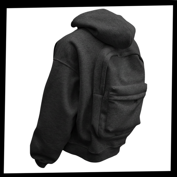 Premium Utility Hoodie With Integrated Backpack Panel For Hands Free Carry