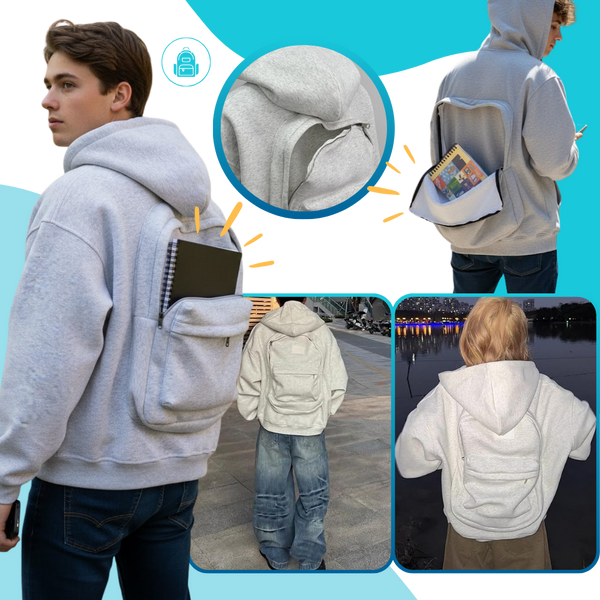 Premium Utility Hoodie With Integrated Backpack Panel For Hands Free Carry