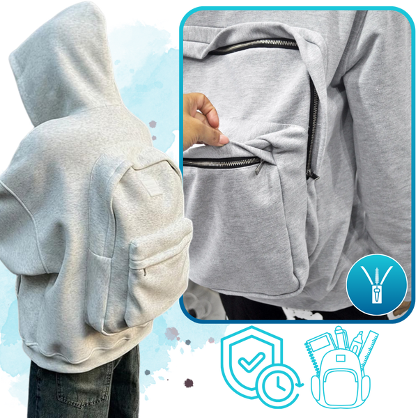 Premium Utility Hoodie With Integrated Backpack Panel For Hands Free Carry