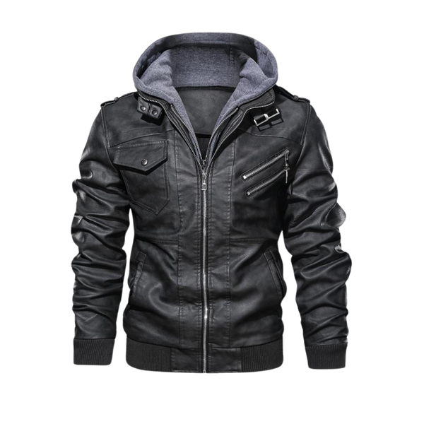 All Weather Brown Leather Motorcycle Jacket With Hood And Adjustable Fit