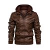 All Weather Brown Leather Motorcycle Jacket With Hood And Adjustable Fit