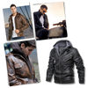 All Weather Brown Leather Motorcycle Jacket With Hood And Adjustable Fit