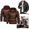 All Weather Brown Leather Motorcycle Jacket With Hood And Adjustable Fit