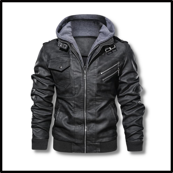 All Weather Brown Leather Motorcycle Jacket With Hood And Adjustable Fit