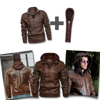 All Weather Brown Leather Motorcycle Jacket With Hood And Adjustable Fit