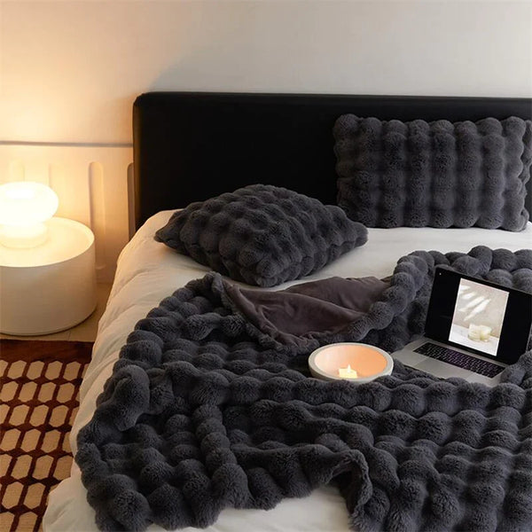 Rabbit Faux Fur Throw Blanket Ultra Plush Cozy Soft Luxury Home Decor